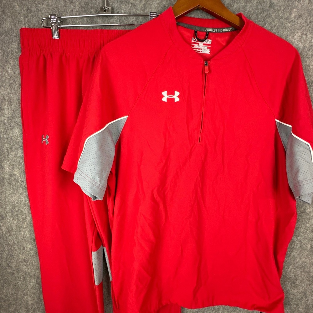 Under Armour Track Suit Mens Medium Red Allseasongear 1/4 Zip Windbreaker Set